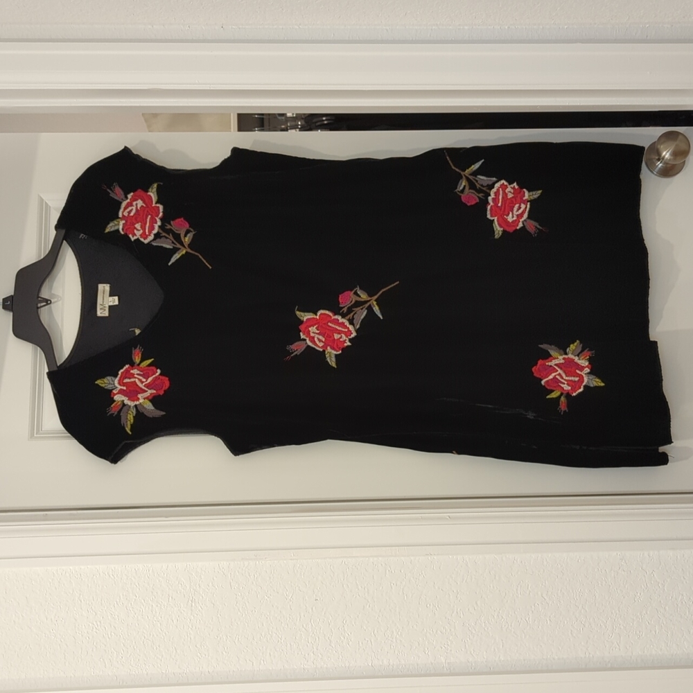 Embroidered black velvet dress